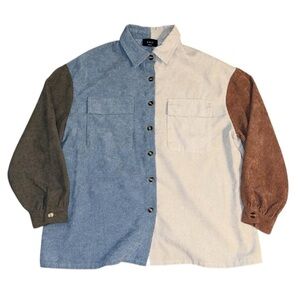 Vici Blue, White, and Brown Button Down Shirt